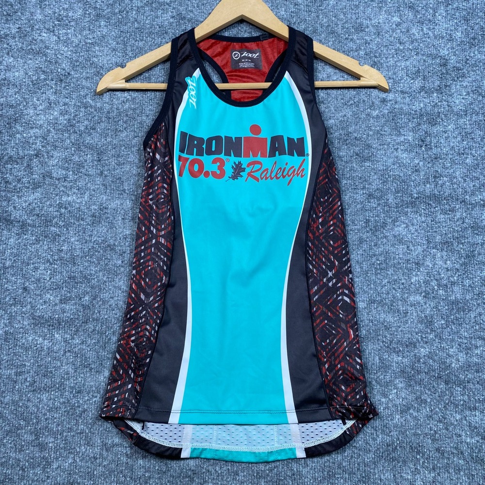 Zoot Ironman 70.3 Raleigh Triathlon Tank Top Womens Medium Teal Black Red Mesh